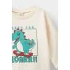 Defacto E9230A5ER42 Ekru Erkek Bebek Bisiklet Yaka Dinozor Baskılı İçi Yumuşak Tüylü Sweatshirt