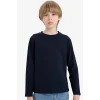 Defacto K1686A6NV253 Lacivert Erkek Çocuk Bisiklet Yaka Basic Düz Uzun Kollu Okul Tişörtü