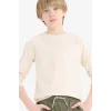 Defacto K1686A6BG734 Bej Erkek Çocuk Bisiklet Yaka Basic Düz Uzun Kollu Okul Tişörtü
