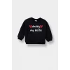 Defacto E9214A5BK27 Siyah Kız Bebek Bisiklet Yaka Baskılı İçi Yumuşak Tüylü Sweatshirt
