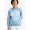 Defacto F2843A8BE770 Mavi Erkek Çocuk Bisiklet Yaka Baskılı Sweatshirt