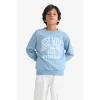 Defacto F2843A8BE770 Mavi Erkek Çocuk Bisiklet Yaka Baskılı Sweatshirt