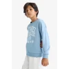 Defacto F2843A8BE770 Mavi Erkek Çocuk Bisiklet Yaka Baskılı Sweatshirt