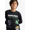 Defacto F5091A8BK81 Siyah Erkek Çocuk Minecraft Bisiklet Yaka Uzun Kollu Tişört