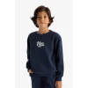 Defacto F2498A8NV254 Lacivert Erkek Çocuk 2li Takım Baskılı Sweatshirt Eşofman Altı
