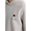 Defacto E9297AXGR454 Gri One Piece Boxy Fit Kapüşonlu Sırt Baskılı Sweatshirt