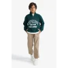 Defacto F2710A8GN1070 Yeşil Erkek Çocuk Dik Yaka Fermuarlı Baskılı Okul Sweatshirt
