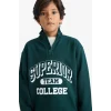 Defacto F2710A8GN1070 Yeşil Erkek Çocuk Dik Yaka Fermuarlı Baskılı Okul Sweatshirt