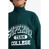 Defacto F2710A8GN1070 Yeşil Erkek Çocuk Dik Yaka Fermuarlı Baskılı Okul Sweatshirt