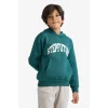 Defacto D3033A8GN155 Yeşil Erkek Çocuk Kapüşonlu İçi Yumuşak Tüylü Baskılı Sweatshirt