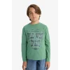 Defacto G1816A8GN957 Yeşil Erkek Çocuk Bisiklet Yaka Baskılı Uzun Kollu Tişört