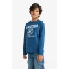Defacto E9519A8IN255 İndigo Erkek Çocuk Bisiklet Yaka Baskılı Uzun Kollu Tişört