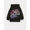 LCW Kids Siyah Baskılı Uzun Kollu Kız Çocuk Hoodie ve Eşofman Altı
