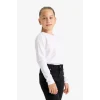 Defacto U6810 Beyaz Kız Çocuk Bisiklet Yaka Uzun Kollu Okul Tişörtü