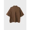 LCW Vision Kahverengi Önden Düğme Kapamalı Düz Cep Detaylı Kısa Kollu Kadın Gömlek