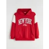 LCW Kids Kirmizi Kapüşonlu New York Baskılı Erkek Çocuk Sweatshirt