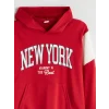 LCW Kids Kirmizi Kapüşonlu New York Baskılı Erkek Çocuk Sweatshirt