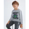 LCW Kids Gri Bisiklet Yaka Minecraft Baskılı Erkek Çocuk Sweatshirt