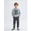 LCW Kids Gri Bisiklet Yaka Minecraft Baskılı Erkek Çocuk Sweatshirt