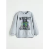 LCW Kids Gri Bisiklet Yaka Minecraft Baskılı Erkek Çocuk Sweatshirt