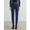 LCW Jeans Indigo Beli Kemerli Mom Fit Kadın Jean Pantolon