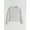 LCW Kids Gri Bisiklet Yaka Baskılı Kız Çocuk Sweatshirt