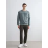 LCWAIKIKI Classic Yeşil Bisiklet Yaka Uzun Kollu Baskılı Erkek Sweatshirt