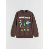 LCW Kids Kahverengi Bisiklet Yaka Minecraft Baskılı Erkek Çocuk Sweatshirt