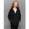 LCW Kids Siyah Kapüşonlu Kız Çocuk Fermuarlı Sweatshirt