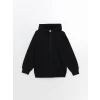 LCW Kids Siyah Kapüşonlu Kız Çocuk Fermuarlı Sweatshirt