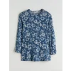 LCW Grace Indigo Bisiklet Yaka Çiçekli Bluz