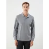LCWAIKIKI Classic Gri Polo Yaka Uzun Kollu Pike Erkek Tişört