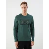 LCWAIKIKI Classic Yeşil Bisiklet Yaka Uzun Kollu Baskılı Erkek Sweatshirt