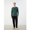 LCWAIKIKI Classic Yeşil Bisiklet Yaka Uzun Kollu Baskılı Erkek Sweatshirt