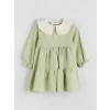 LCW Kids Yeşil Bebe Yaka Müslin Kız Çocuk Elbise