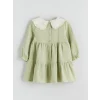 LCW Kids Yeşil Bebe Yaka Müslin Kız Çocuk Elbise