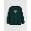 LCW Kids Yeşil Bisiklet Yaka Minecraft Baskılı Erkek Çocuk Sweatshirt