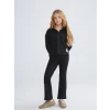 LCW Kids Siyah Polo Yaka Kız Çocuk Sweatshirt ve Pantolon