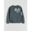 LCW Kids Gri Bisiklet Yaka Baskılı Erkek Çocuk Sweatshirt