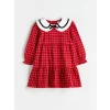LCW Kids Kirmizi Bebe Yaka Ekose Desenli Kız Çocuk Elbise