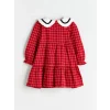 LCW Kids Kirmizi Bebe Yaka Ekose Desenli Kız Çocuk Elbise