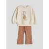 LCW Kids Bej Bisiklet Yaka Kız Çocuk Sweatshirt ve Tayt