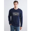 LCWAIKIKI Classic Lacivert Bisiklet Yaka Uzun Kollu Baskılı Erkek Sweatshirt