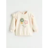 LCW baby Bej Bisiklet Yaka Çiçekli Kız Bebek Sweatshirt ve Tayt 2li