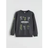 LC WAIKIKI Antrasit Bisiklet Yaka Minecraft Baskılı Erkek Çocuk Sweatshirt