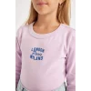Defacto C7464 Mor Kız Çocuk Bisiklet Yaka Baskılı Fitilli Kaşkorse Uzun Kollu Okul Tişörtü