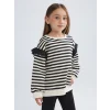 LCW Kids Siyah Bisiklet Yaka Çizgili Kız Çocuk Sweatshirt