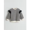 LCW Kids Siyah Bisiklet Yaka Çizgili Kız Çocuk Sweatshirt