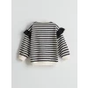 LCW Kids Siyah Bisiklet Yaka Çizgili Kız Çocuk Sweatshirt