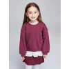 LCW Kids Bordo Bisiklet Yaka Çiçek Aplikeli Kız Çocuk Sweatshirt
